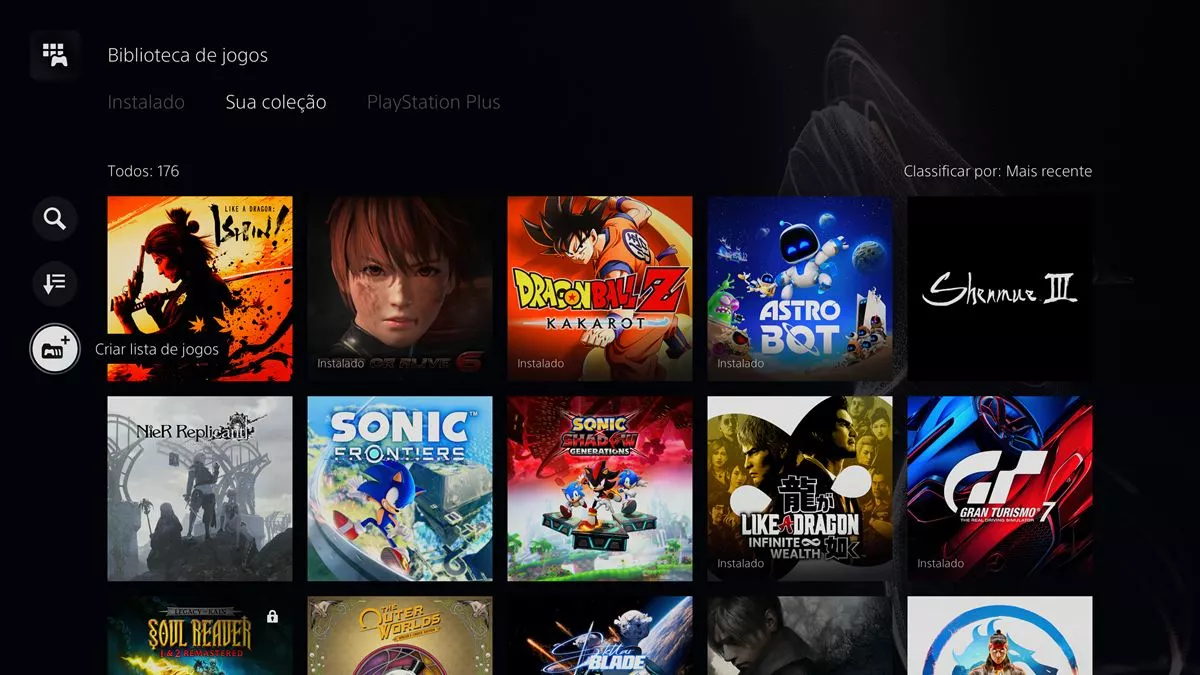 Biblioteca digital de jogos em um console