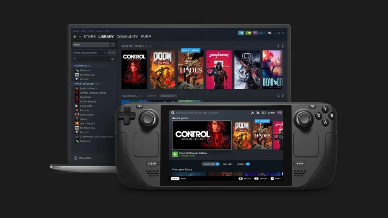 Steam Deck exibindo interface do SteamOS
