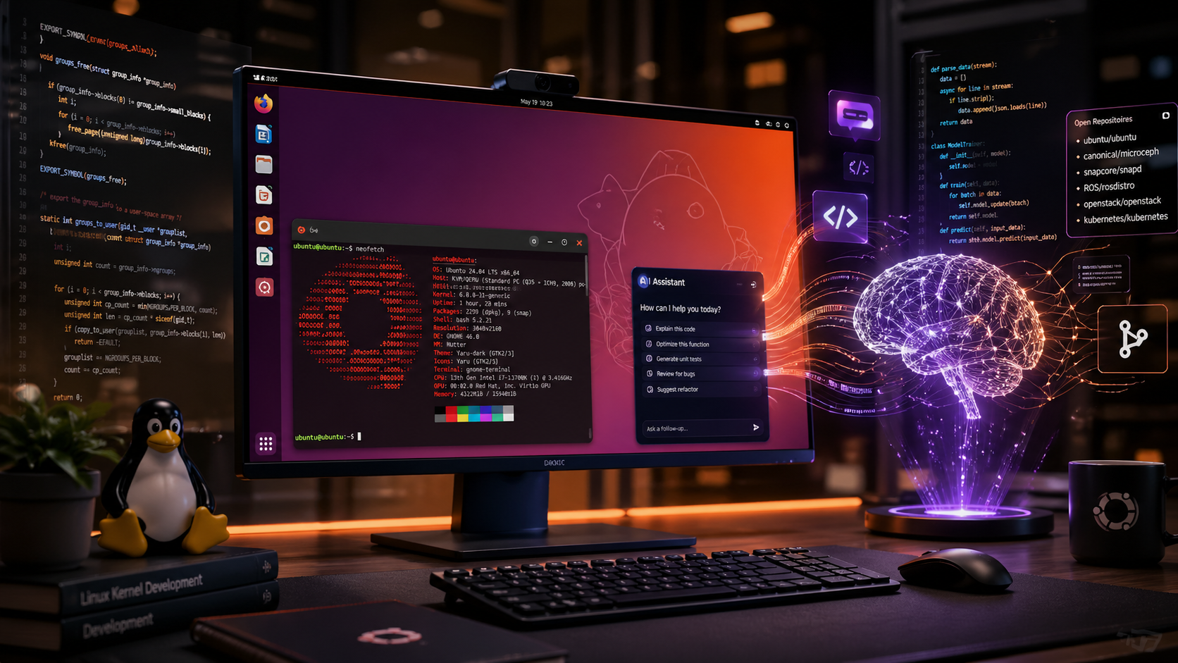 Ubuntu Linux com inteligência artificial e elementos de código open source