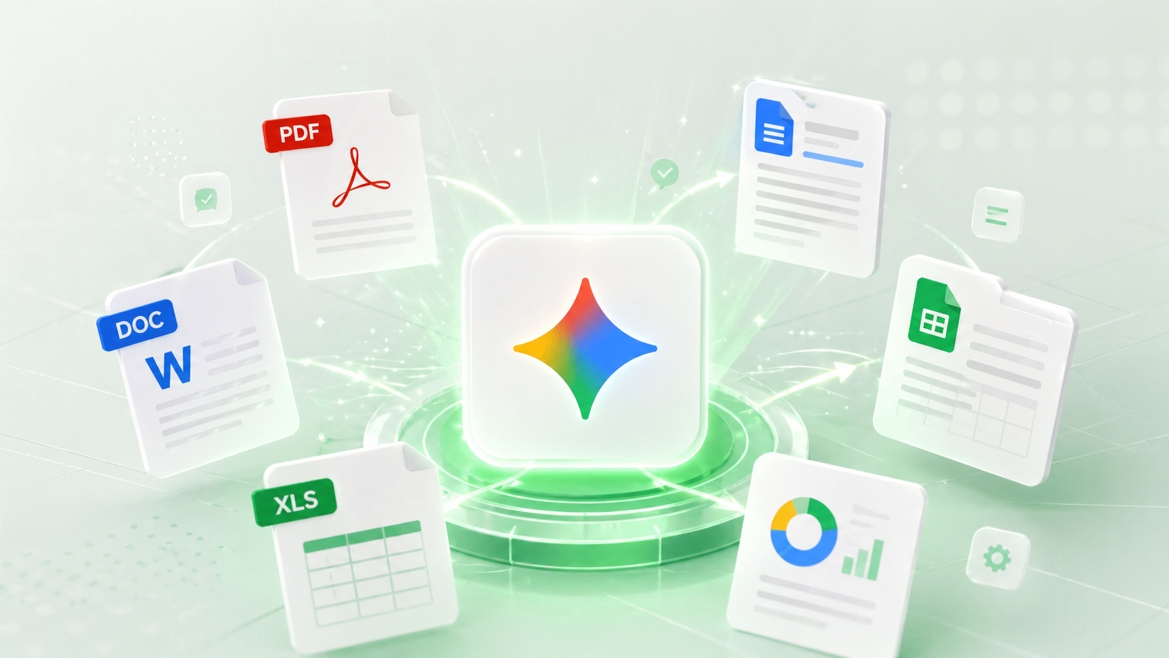 Google Gemini criando PDFs, documentos e planilhas automaticamente